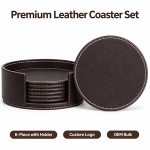 Custom Logo Leather Coasters with Holder | Wholesale OEM
