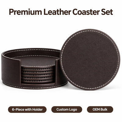Custom Logo Leather Coasters with Holder | Wholesale OEM