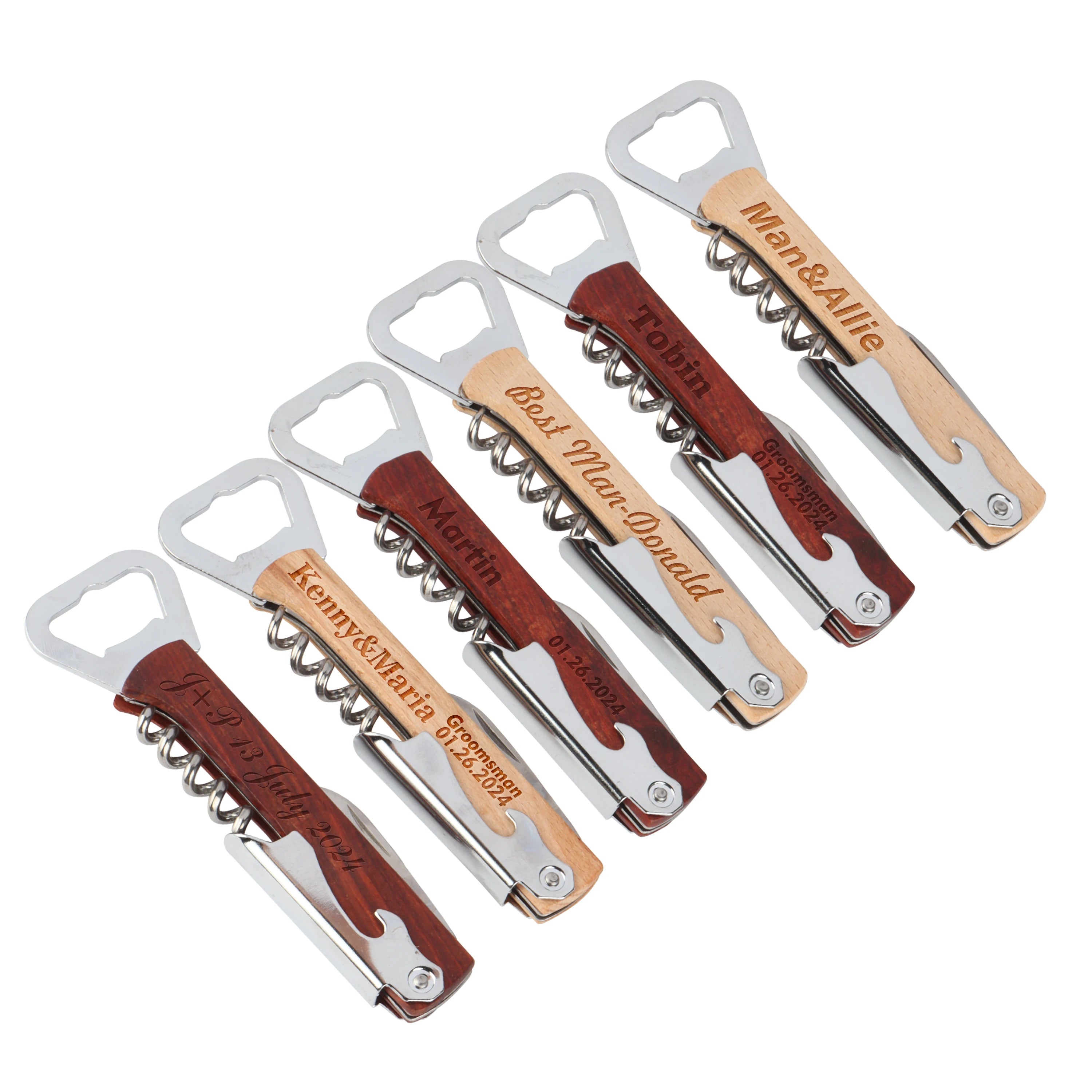 Wooden Wine Bottle Opener | Custom Laser Engraving | 3-in-1 Corkscrew
