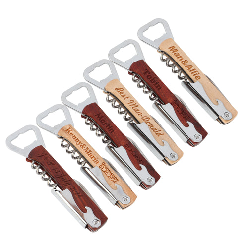 Wooden Wine Bottle Opener | Custom Laser Engraving | 3-in-1 Corkscrew