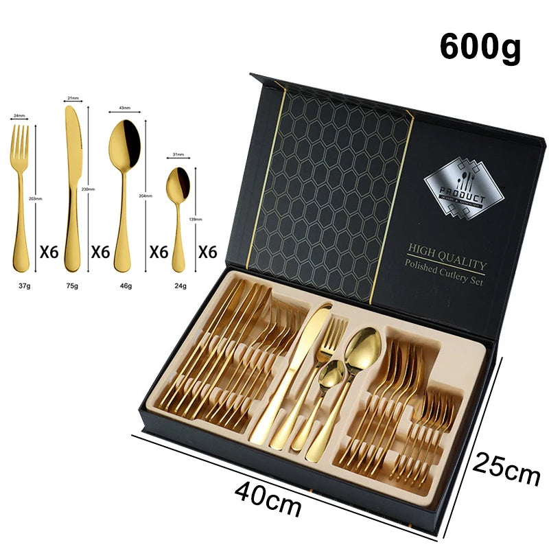 24-Piece Gold Flatware Set | PVD Coating | EU/FDA Certified | 100 MOQ