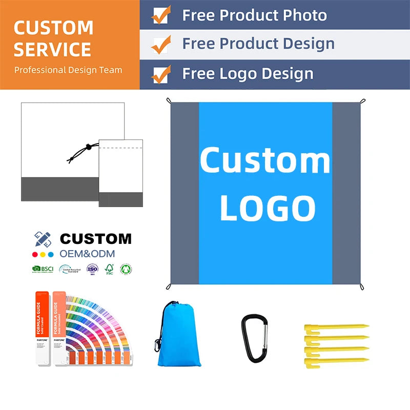 Custom Sand-Free Beach Mat 500pcs MOQ | Waterproof Foldable 210D Polyester, Logo Print for Camping