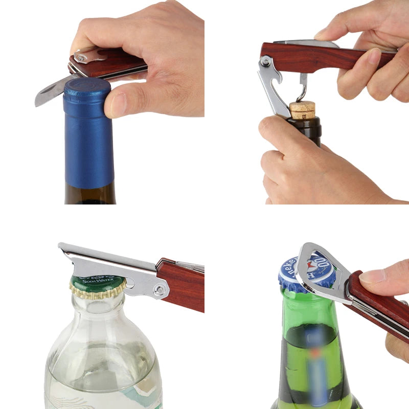 Wooden Wine Bottle Opener | Custom Laser Engraving | 3-in-1 Corkscrew