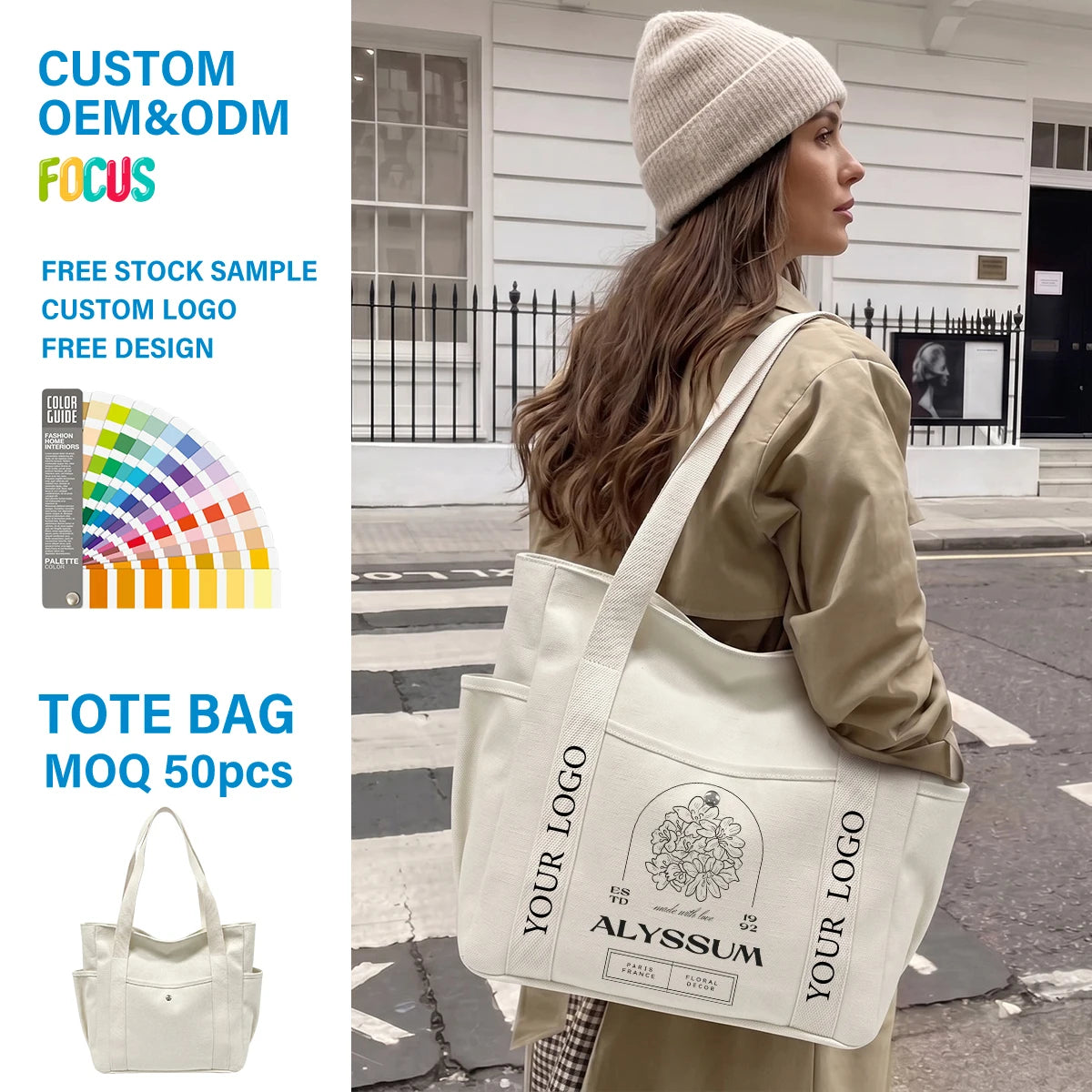 Custom Canvas Tote Bags with Logo – 50 MOQ, 7-15 Day Lead