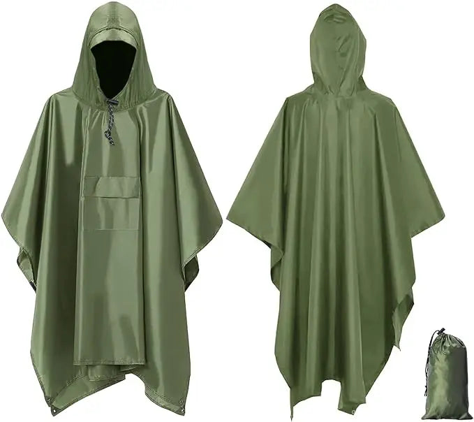 Multifunctional PVC Hooded Rain Poncho Waterproof Raincoat Outdoor Camping Hiking Climbing Recyclable Rain Gear Logo Decoration