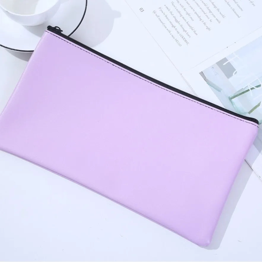 MOQ 100 Pcs Zipper PU Leather Utility Sleeve Wholesale Custom Synthetic Polyurethane Utility Envelope with Slide Fastener