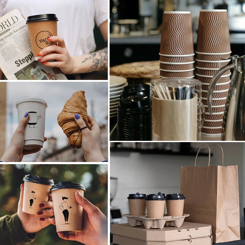 8oz Custom Printed Double Wall Paper Coffee Cups with Lids | MOQ 5000