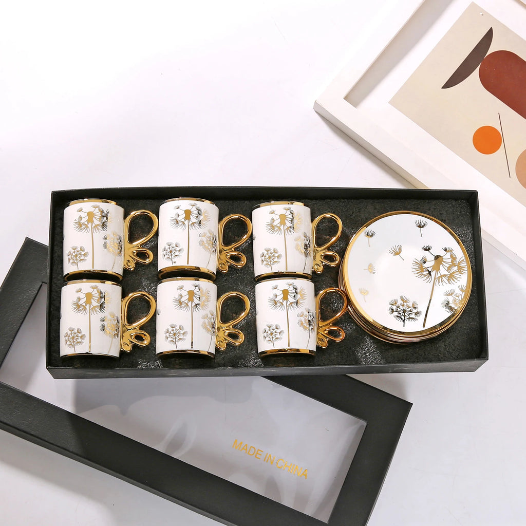Gold Rimmed Arabic Coffee Cup Set 6pcs | 200 Logo MOQ | EU Certified