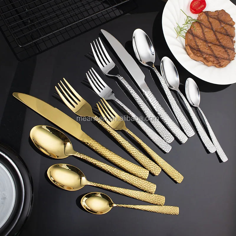 Hammer Pattern Tableware Set | 6-Piece Stainless Steel | Hotel MOQ 50