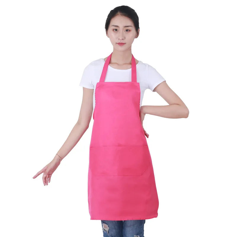 Custom Plain Color Polyester Bib Apron with Front Pocket for Cafés, Kitchens, BBQ, and Cleaning Use