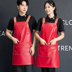 Custom PU Leather Sleeved Aprons with Logo | 50 MOQ for Restaurant Kitchen & Catering Staff Uniforms
