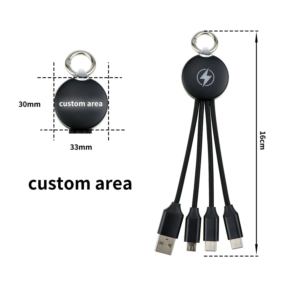 Custom 3-in-1 Keychain Charger 5V/2A | CE/RoHS/FCC Certified | 9-Day Lead