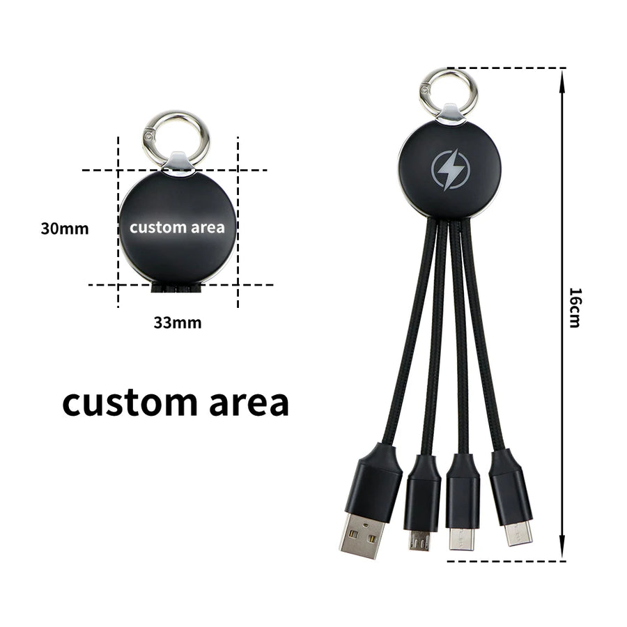 Custom 3-in-1 Keychain Charger 5V/2A | CE/RoHS/FCC Certified | 9-Day Lead
