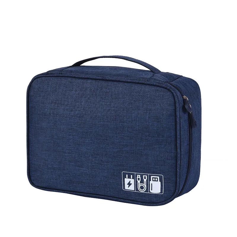 Custom Travel Electronics Organizer Bag 500pcs MOQ | Water-Resistant Cation Fabric, Logo Print