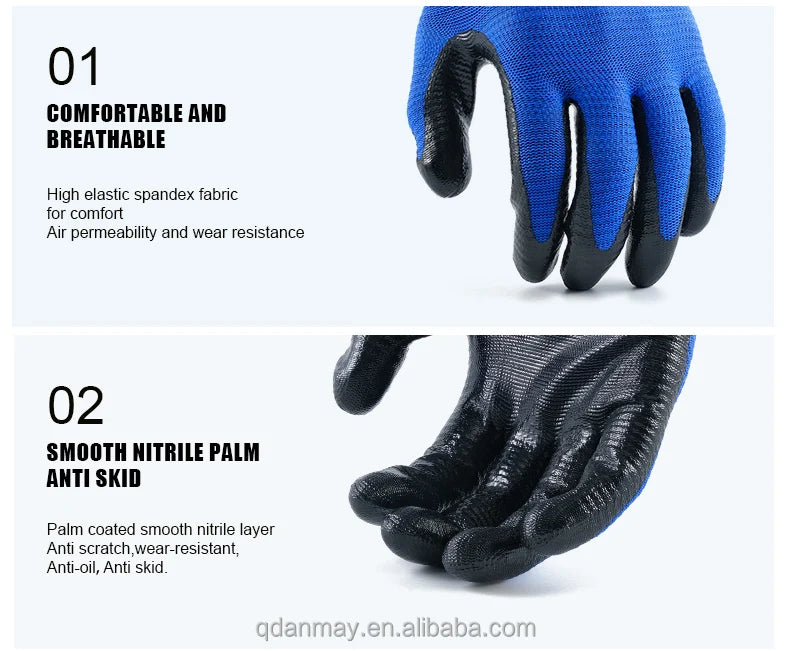 Custom 13G Polyester Nitrile Coated Gloves | 6000 Pairs MOQ | Construction Safety Hand Gloves Wholesale
