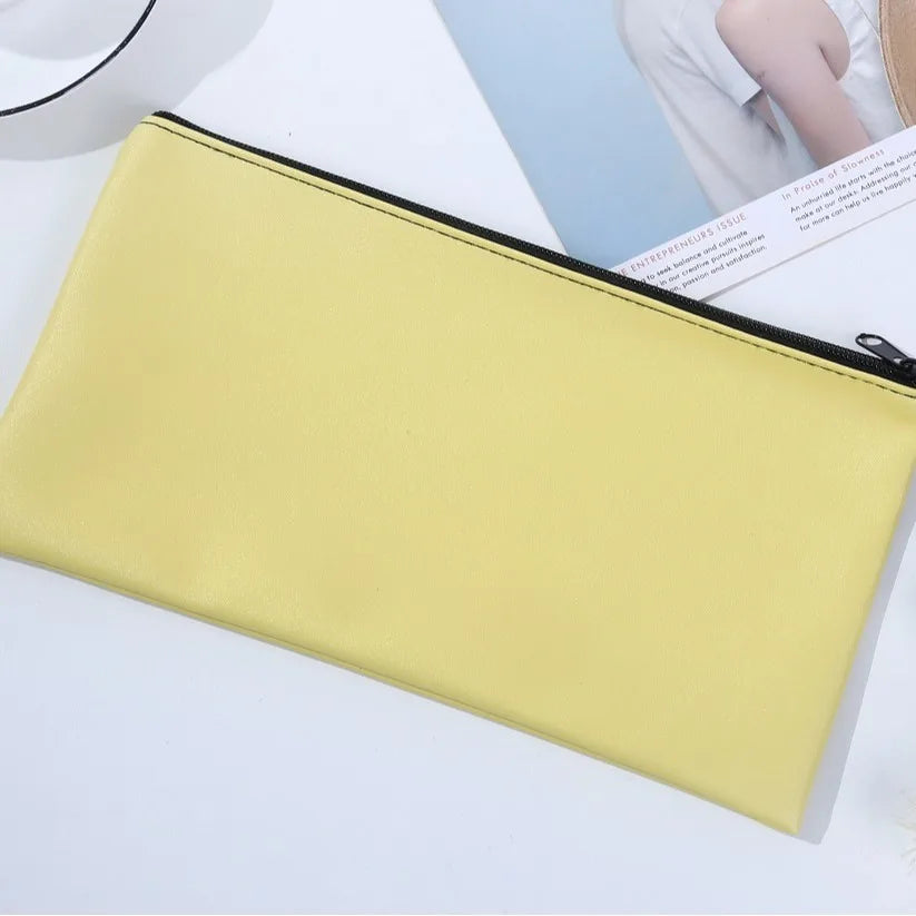 MOQ 100 Pcs Zipper PU Leather Utility Sleeve Wholesale Custom Synthetic Polyurethane Utility Envelope with Slide Fastener