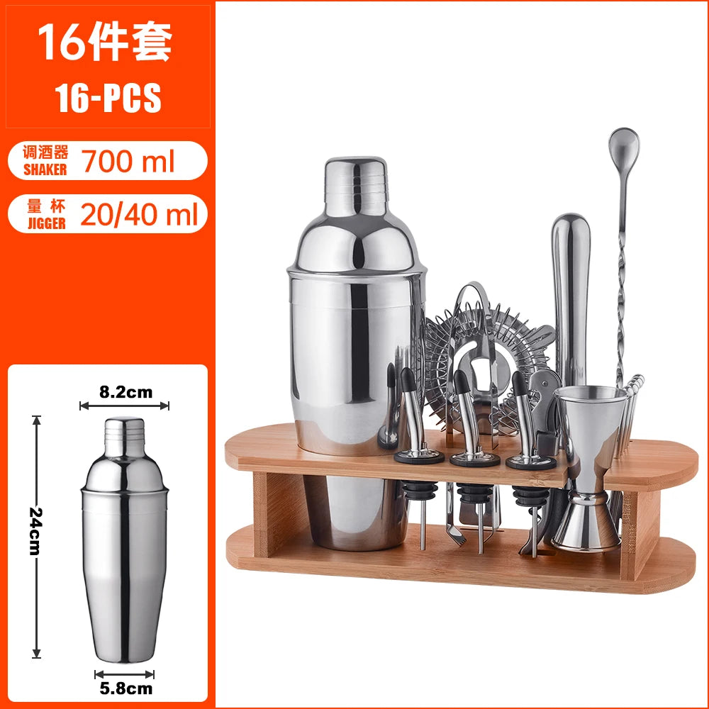 16-Piece Barware Set with Bamboo Stand | 700ml Shaker | 100 MOQ