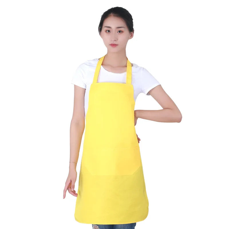 Custom Plain Color Polyester Bib Apron with Front Pocket for Cafés, Kitchens, BBQ, and Cleaning Use