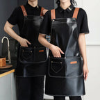 Custom PU Leather Sleeved Aprons with Logo | 50 MOQ for Restaurant Kitchen & Catering Staff Uniforms