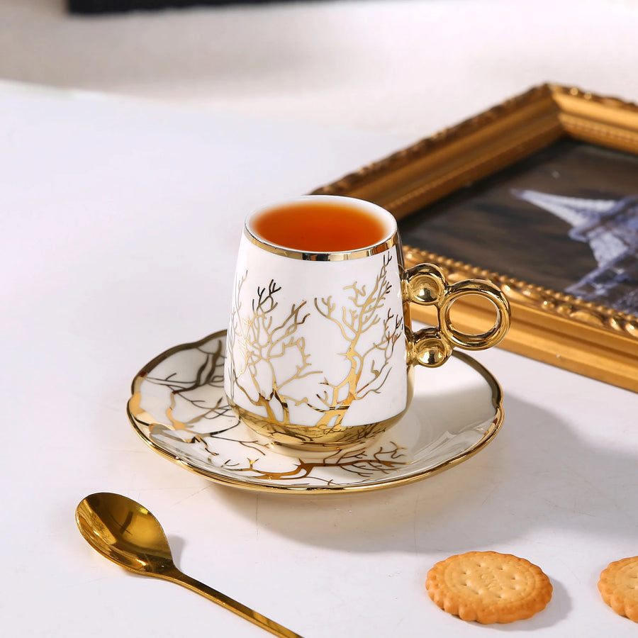 Gold Rimmed Arabic Coffee Cup Set 6pcs | 200 Logo MOQ | EU Certified