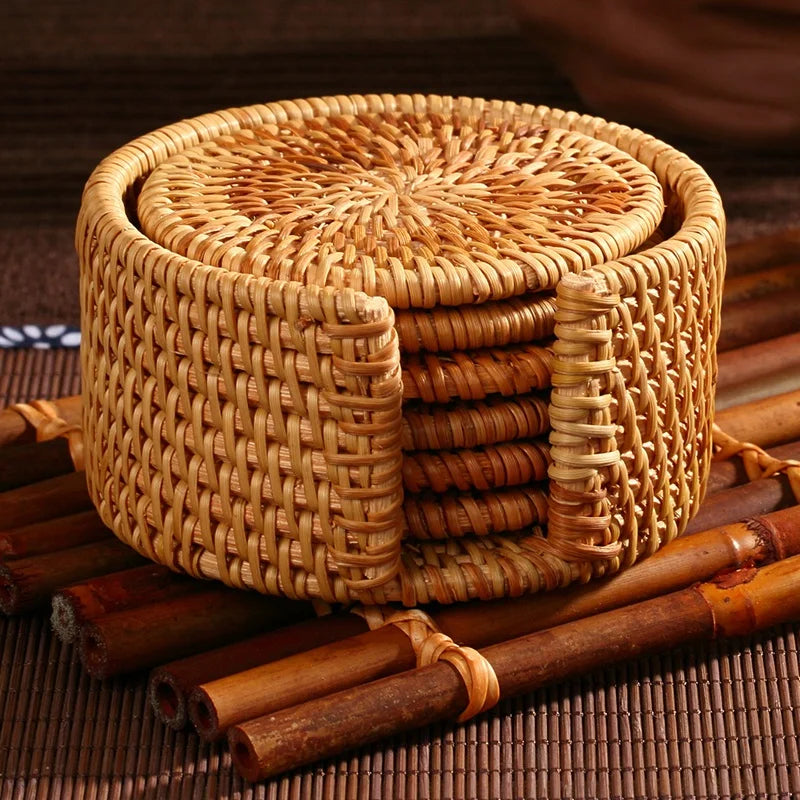 Rattan Weave Coaster Set 6Pcs | Heat Resistant | Custom Material MOQ 500