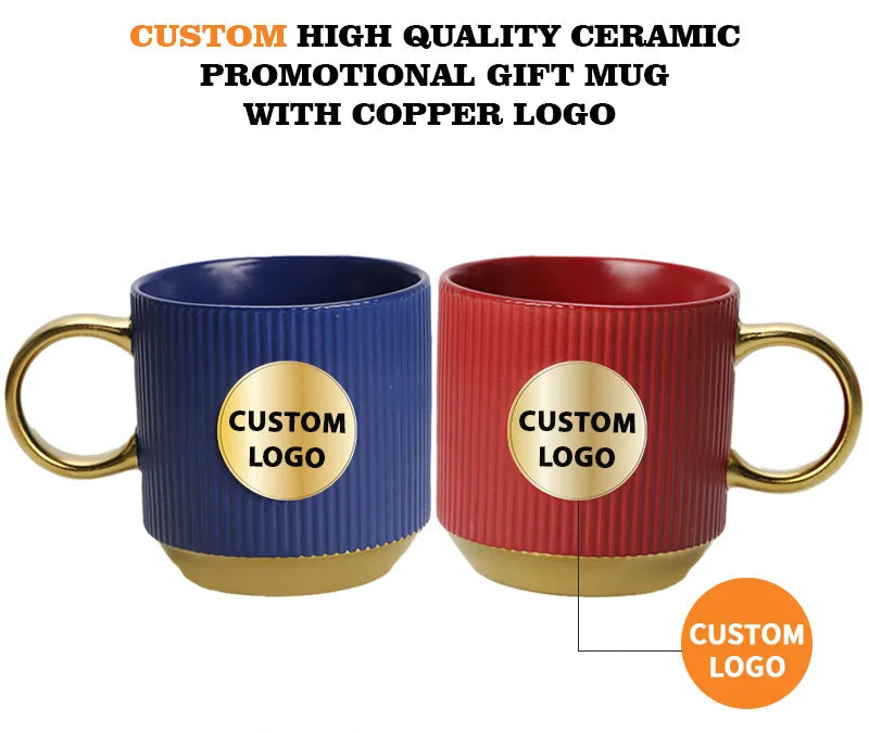Custom Logo Ribbed Ceramic Mug - Premium Textured Coffee Cup