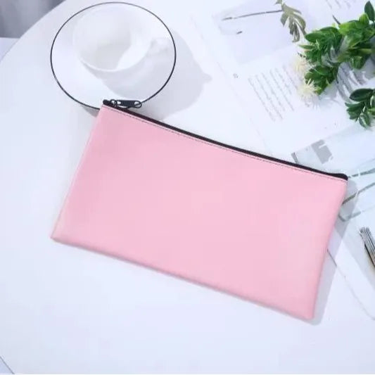 MOQ 100 Pcs Zipper PU Leather Utility Sleeve Wholesale Custom Synthetic Polyurethane Utility Envelope with Slide Fastener