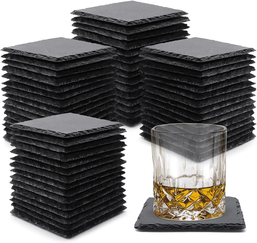 LFGB Certified Slate Coasters 4x4 | Custom Logo | Natural Stone | Bulk