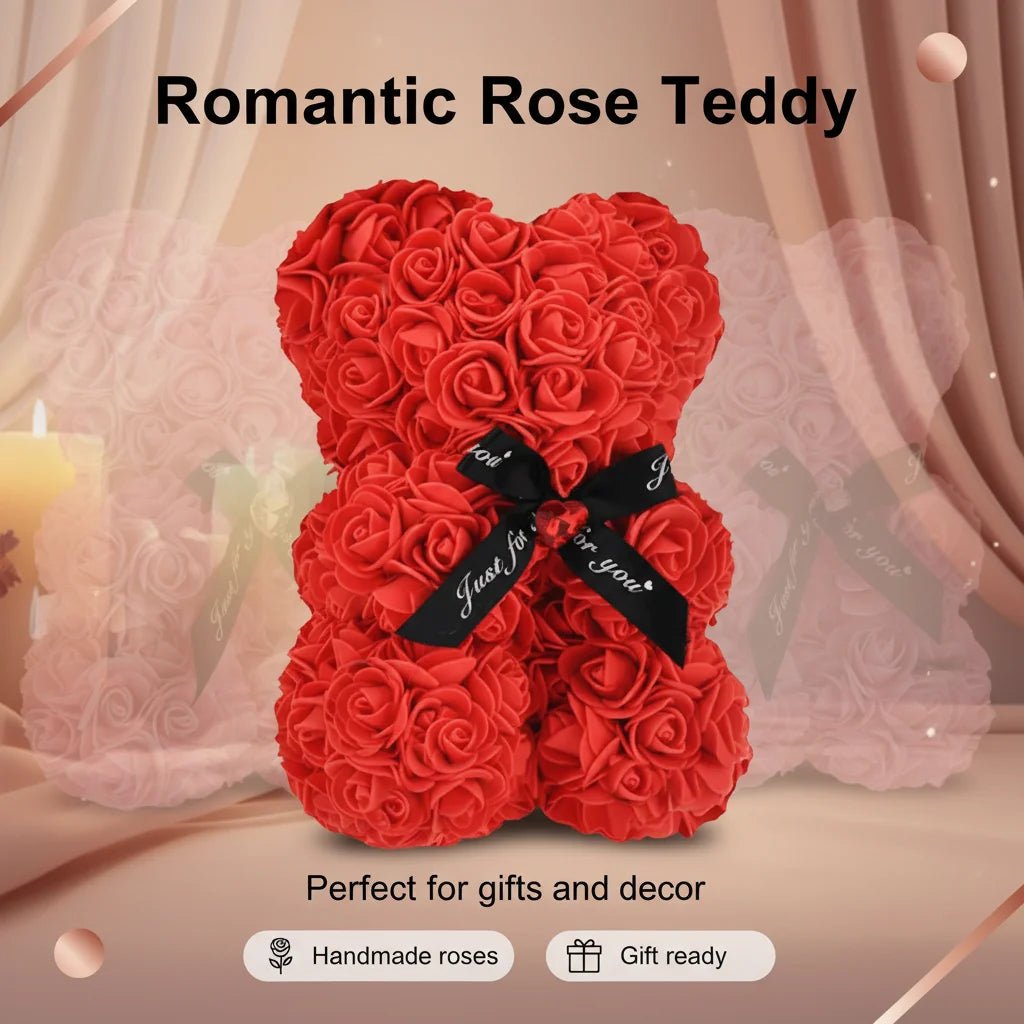 Wholesale Artificial Rose Bear with Handmade Eternal Flower Teddy Bear for Valentine's Day Mother's Day Gift with Box