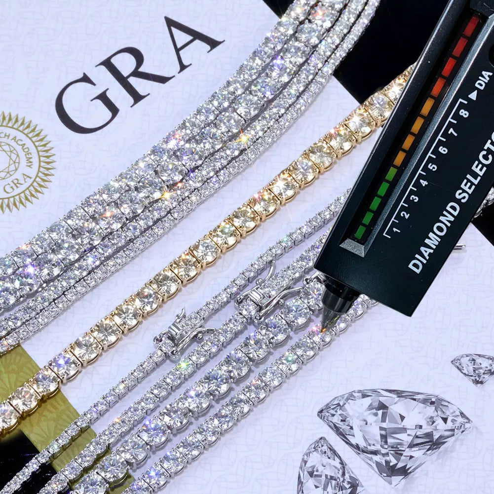 Moissanite Tennis Chain 925 Silver | Custom Logo, MOQ 1