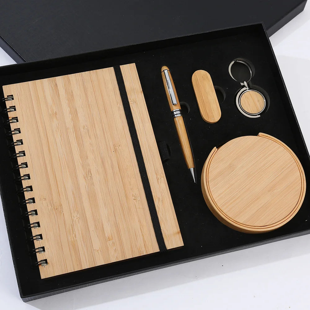 Custom Wooden Notebook Gift Set with Logo | 10 MOQ