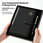 Custom PU Leather Notebook & Pen Set 500pcs MOQ | A5 Hardcover, Hot Stamp Logo, Gift Set
