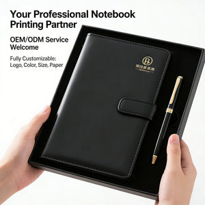 Custom PU Leather Notebook & Pen Set 500pcs MOQ | A5 Hardcover, Hot Stamp Logo, Gift Set