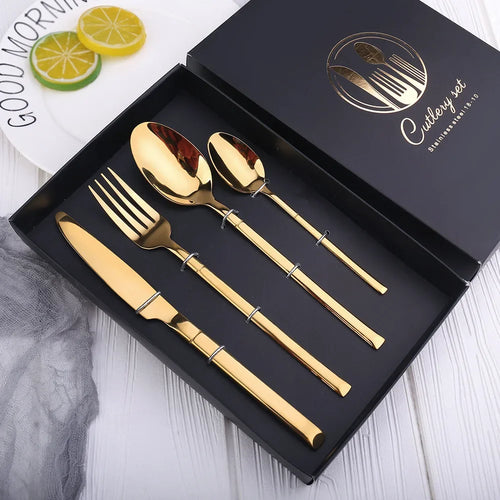 Gold Stainless Steel Flatware Set | 18/0 Elegant Wedding Flatware