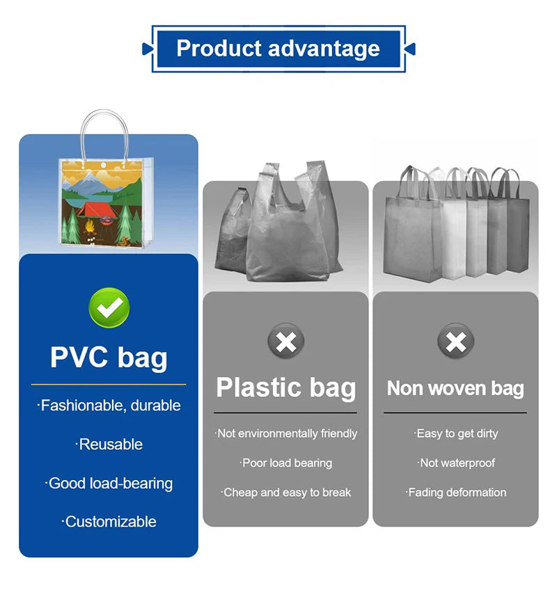 Custom Clear PVC Gift Bags: Button Closure, Full Color Print, Super Clear & Reusable