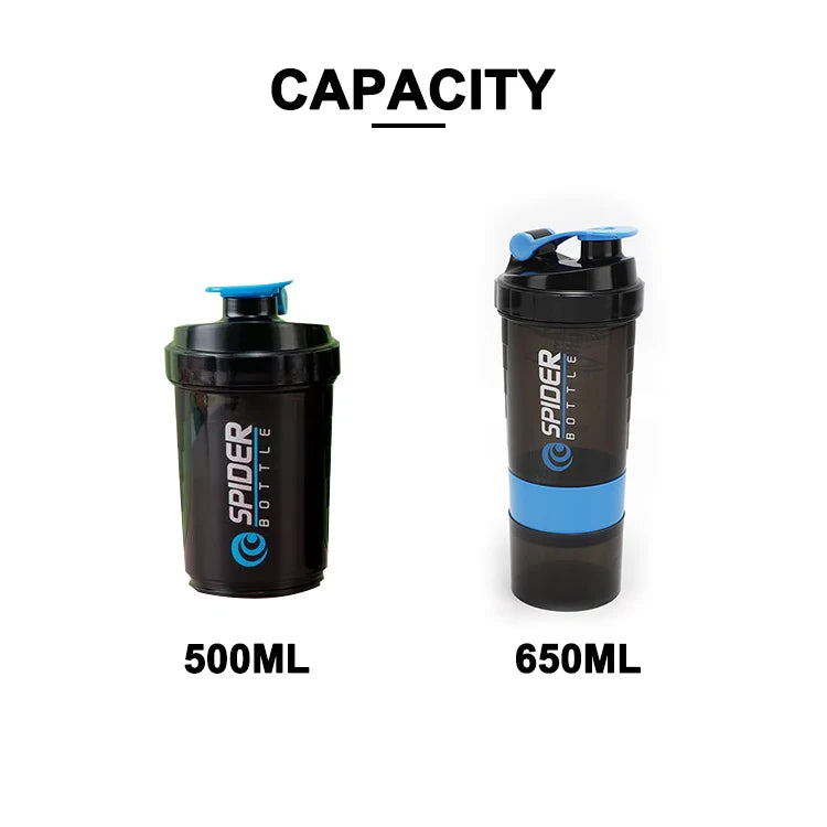Protein Shaker Bottle with Mixing Ball and Storage Compartments for Gym and Supplements