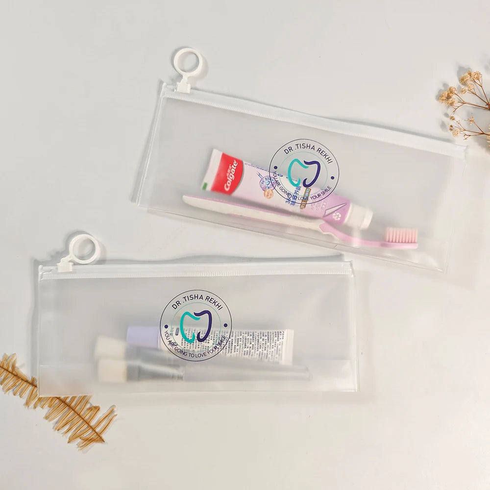 Custom Frosted PVC Zipper Bag | Travel Toiletry Toothbrush