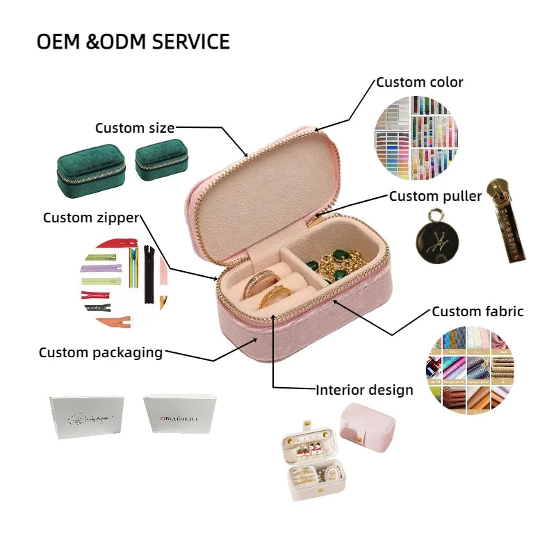 Custom Velvet Zipper Jewelry Box Wholesale | 50 MOQ Luxury Packaging