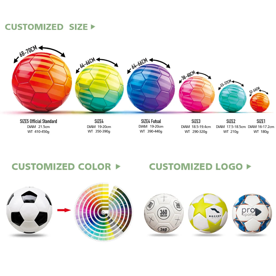 Custom PU Soccer Ball with Logo | Size 5 Machine Stitched