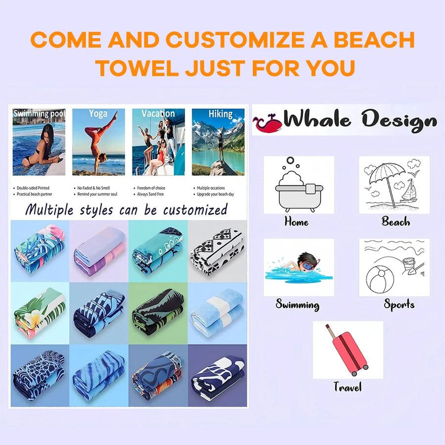 Custom Sublimated Microfiber Beach Towel: 400-500GSM, Full-Color Digital Print, Quick-Dry