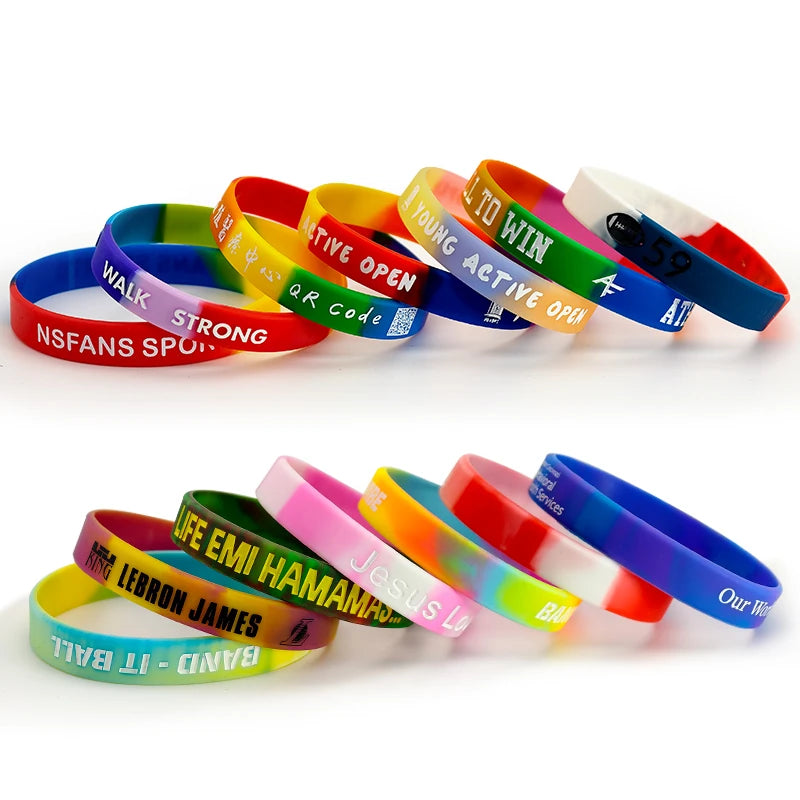 Custom Silicone Wristbands 100pcs MOQ | From $0.12/pc, Free Artwork, 6 Widths, Glow/UV Colors