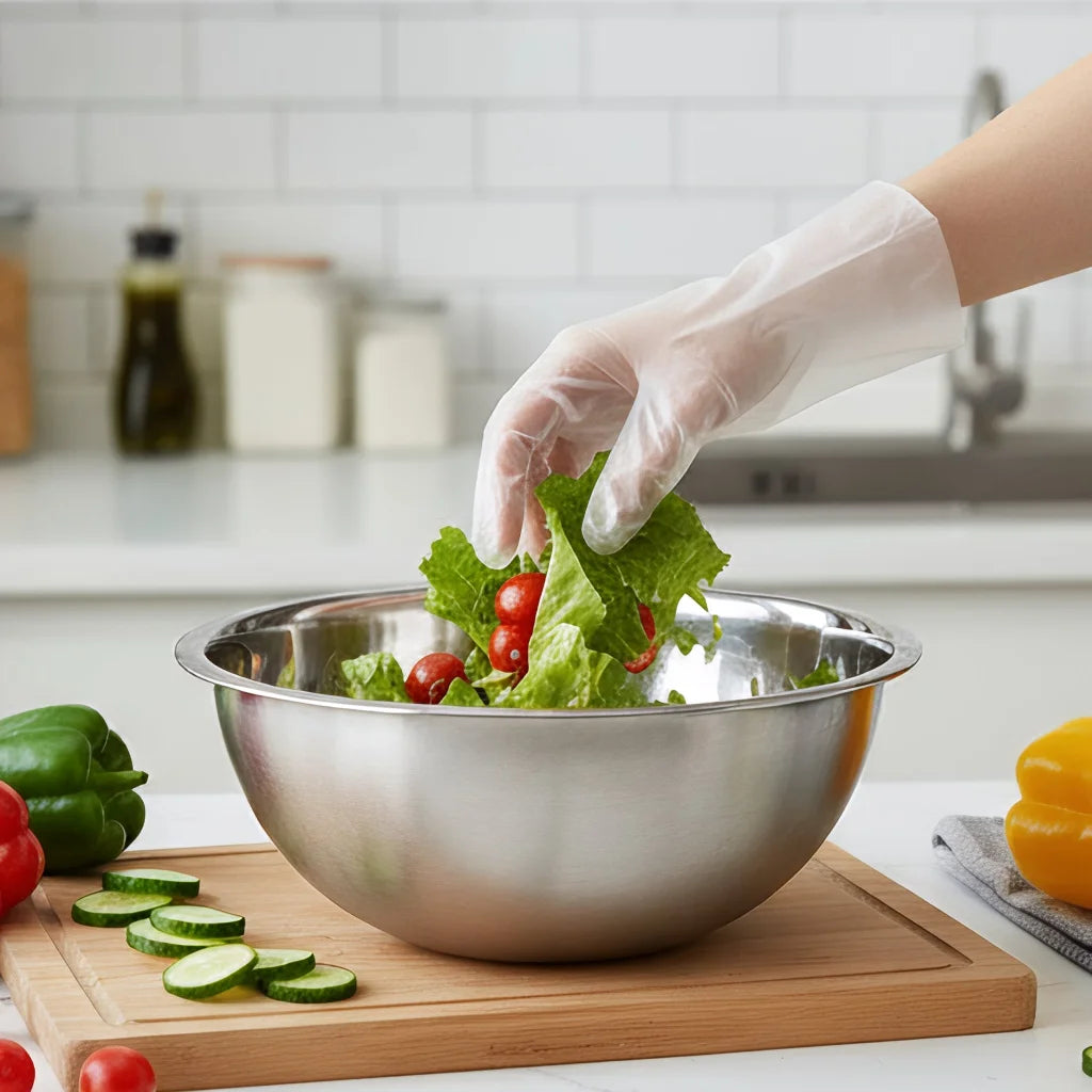 Custom PE Disposable Gloves for Kitchen Work — Embossed Waterproof Gloves | Bulk Wholesale