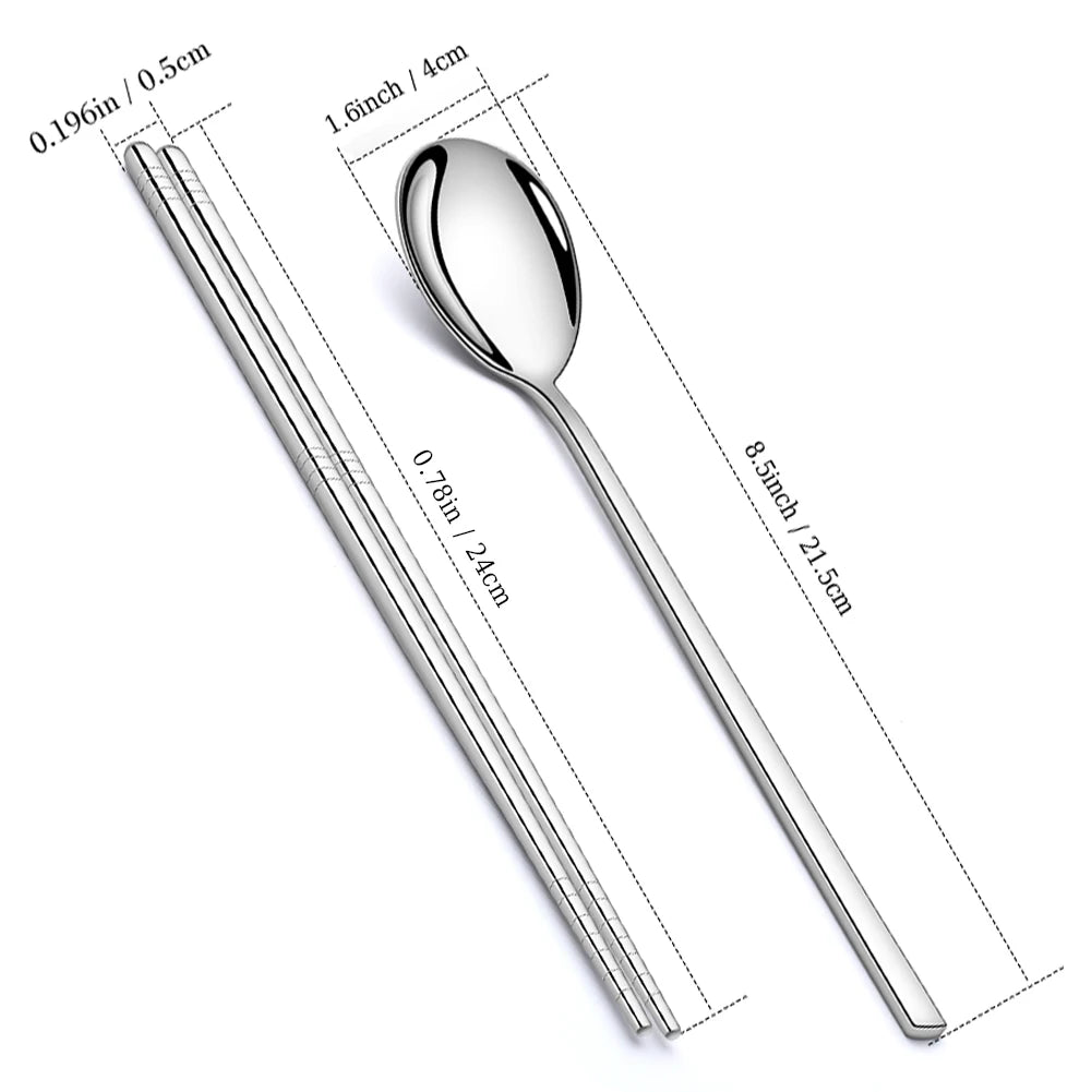 Custom Stainless Steel Chopsticks & Korean Spoon Set | Laser Engraved, Dishwasher Safe, 50 Sets MOQ