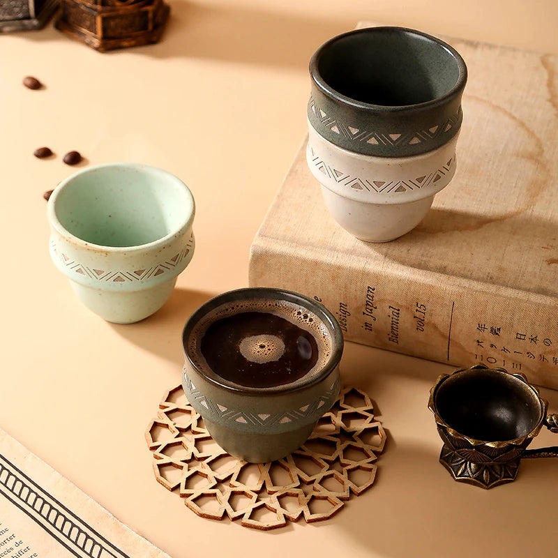 Handmade Arabic Coffee Cups: 1,000 MOQ, 80ml, Stackable | Lead-Free Stoneware Middle Eastern Style