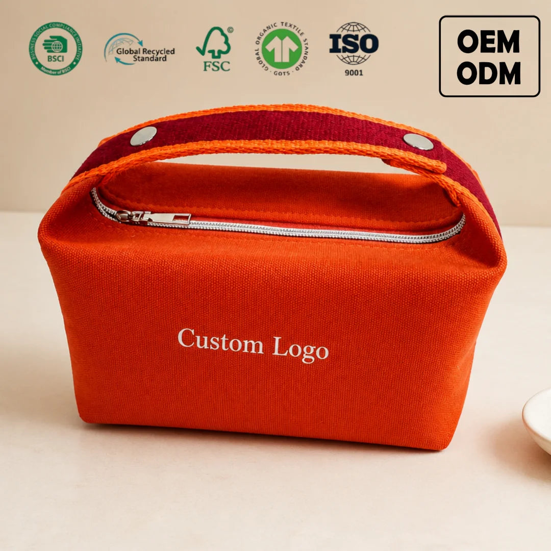 Custom 24cm Canvas Cosmetic Bag with Logo | 50 MOQ Heat Transfer & Screen Print | Bulk for Trade Shows