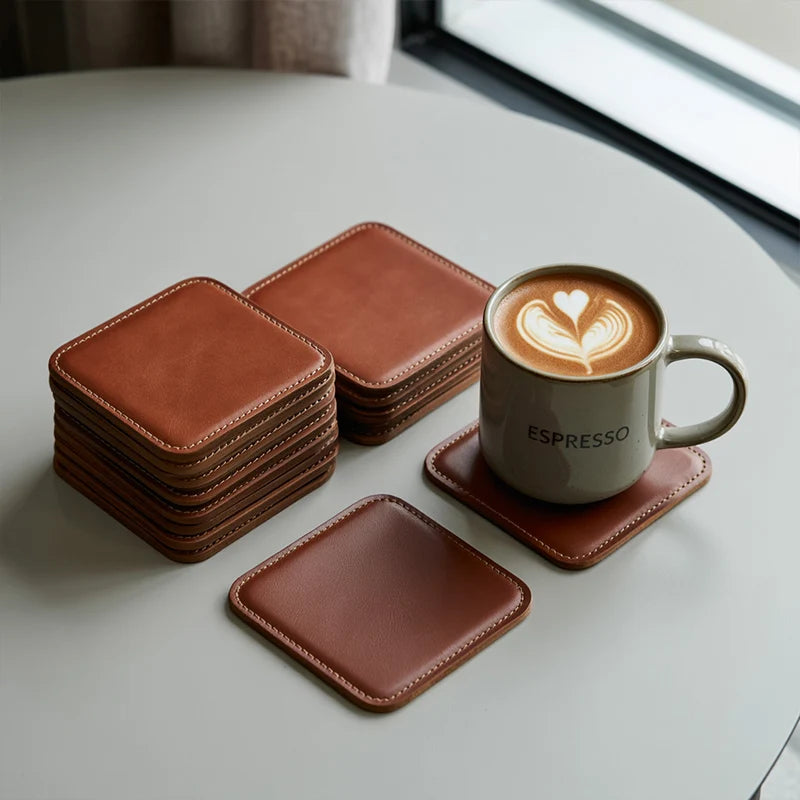 Custom PU Leather Coasters with Logo | MOQ 200 pcs