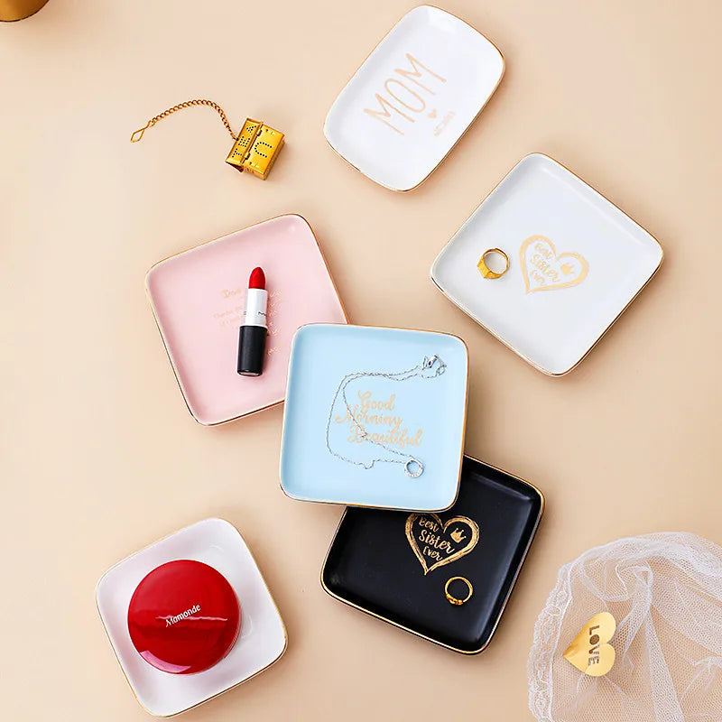 Custom Ceramic Trinket Dishes: 100 MOQ, Golden Edge, 10.5cm | Wedding & Jewelry Display Plates