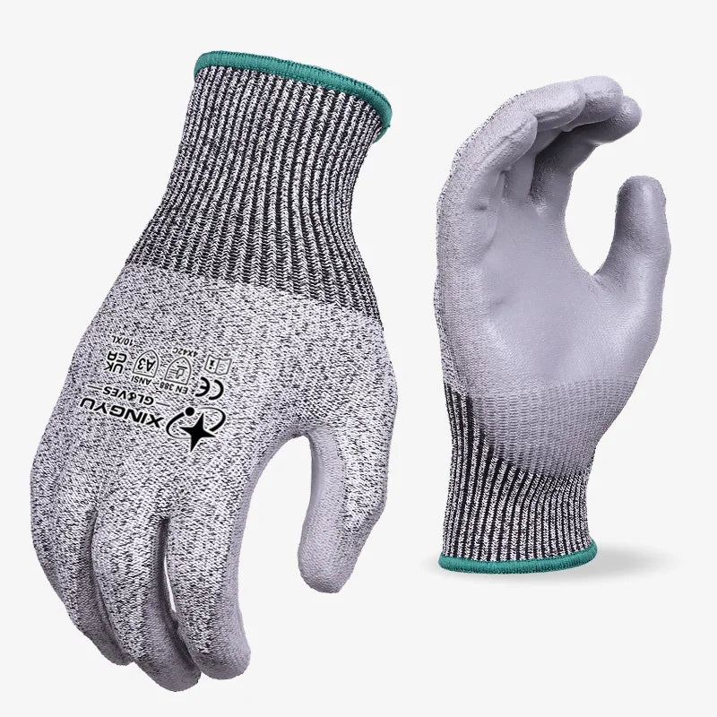 EN388 Cut Level 5 HPPE Anti-Cut Work Gloves – PU Coated Safety Gloves with Custom Logo