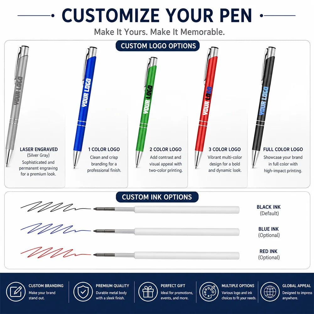 Custom Metal Pen with Logo | UV Printing | 1pc MOQ | 15-Day Lead