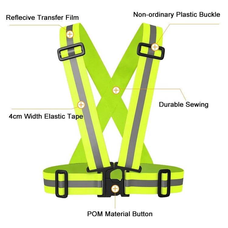 High-Vis Reflective Safety Belt | R>330 cd/lx.m2 | Adjustable Elastic | 1 MOQ | Custom Logo